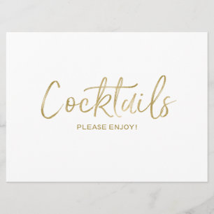 "Cocktails"  Wedding  Sign   Stylish Golden Invitation
