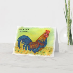 COCKY COLORFUL ROOSTER CARTE DE SALUT PERSONNALISA