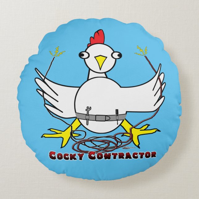 Cocky Contractor Round Pillow (Front)