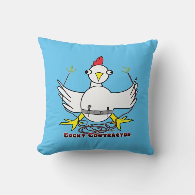 Cocky Contractor Throw Pillow (Front)