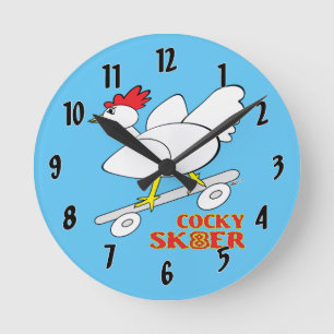 Cocky Skater Round Clock