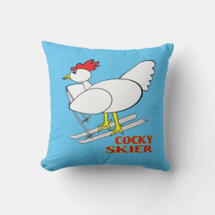 Cocky Skier Throw Pillow