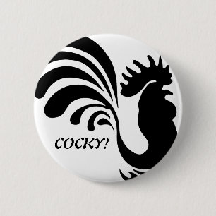 "COCKY!" Stylized Rooster Button