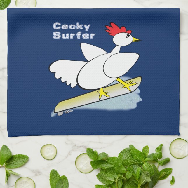 Cocky Surfer Kitchen Towel (Folded)