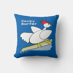 Cocky Surfer Throw Pillow