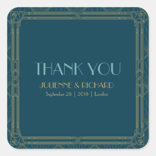 Coco   Art Deco Style Wedding "Thank you" Square Sticker