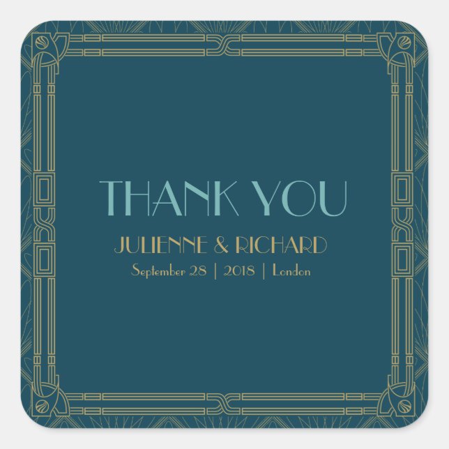 Coco | Art Deco Style Wedding "Thank you" Square Sticker (Front)