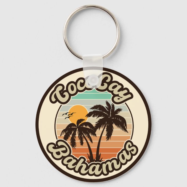 Coco Cay Bahamas Retro Sunset Souvenirs 60s Keychain (Front)