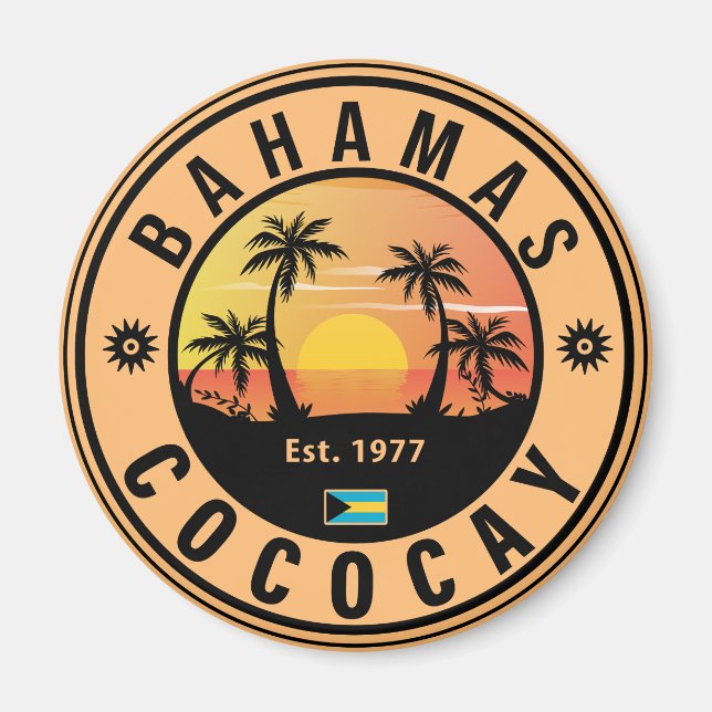 Coco Cay Bahamas Retro Sunset Souvenirs 60s Magnet (Front)