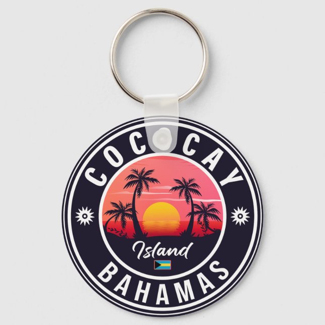 Coco Cay Bahamas Retro Sunset Souvenirs 80s Keychain (Front)