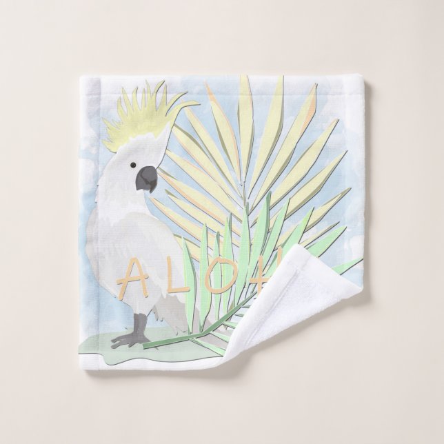 Coco de perroquet blanc en feuille de palmiers. (Gant de toilette)