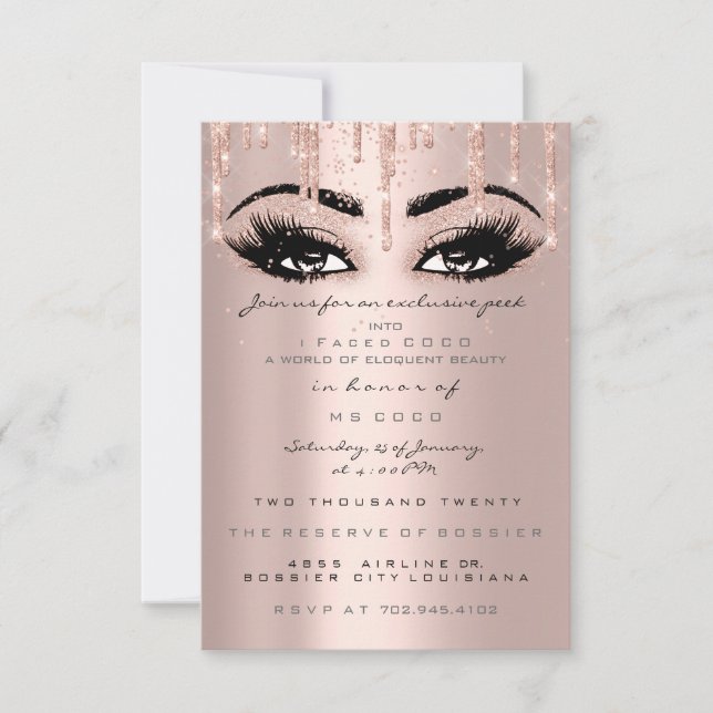 Coco Event Drips Rose Eyelash Formal Confetti Invitation (Front)