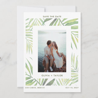 COCO Watercolor Palm Leaf Save the Date Invitation