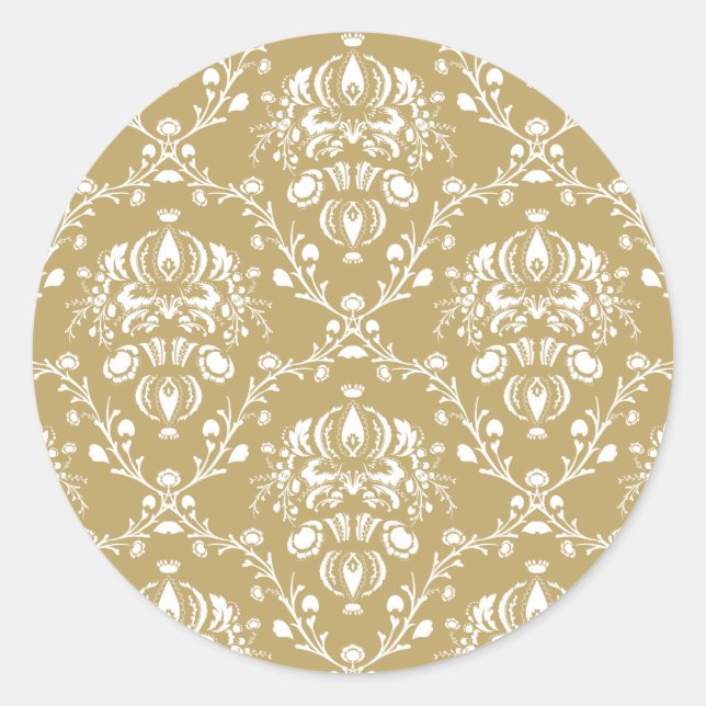 Cocoa and Cream Damask Classic Round Sticker (Front)