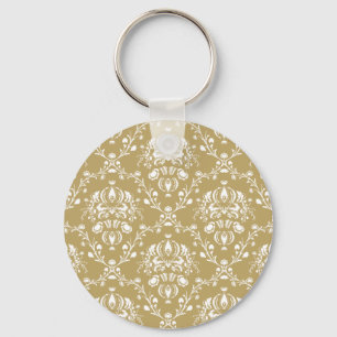 Cocoa and Cream Damask Keychain