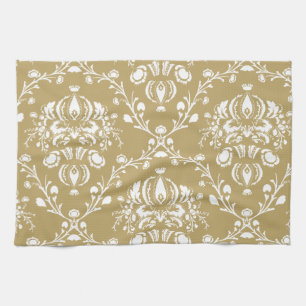 Cocoa and Cream Damask Kitchen Towel