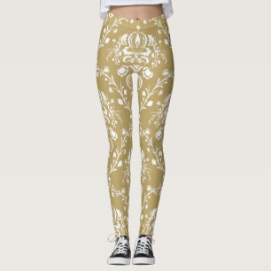 Cocoa and Cream Damask Leggings