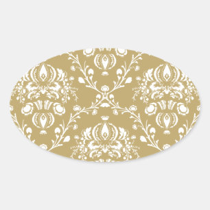 Cocoa and Cream Damask Oval Sticker