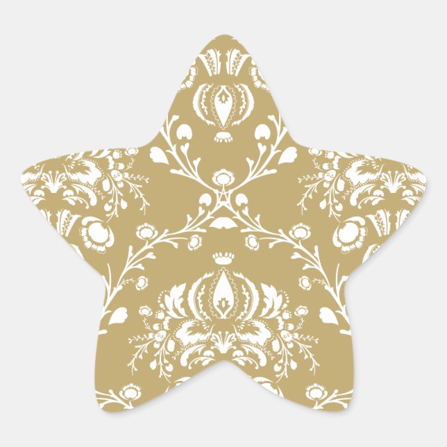 Cocoa and Cream Damask Star Sticker (Front)