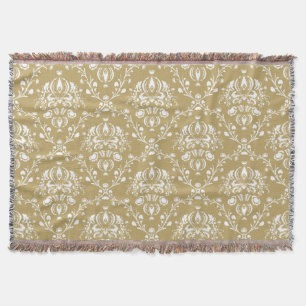 Cocoa and Cream Damask Throw Blanket