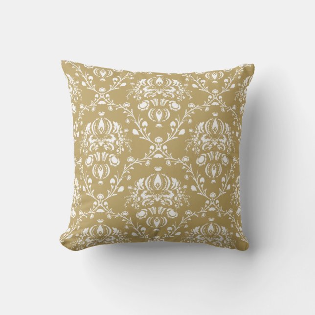 Cocoa and Cream Damask Throw Pillow (Front)