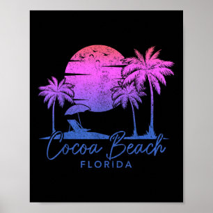 Cocoa Beach Florida Fl Surf Vintage Sunset Surfer Poster