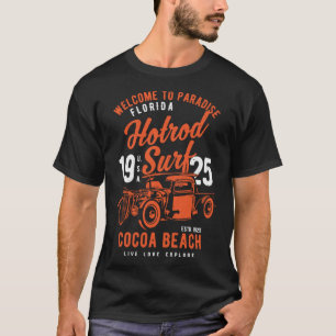 Cocoa Beach Florida Retro Hotrod Surf Distressed T-Shirt