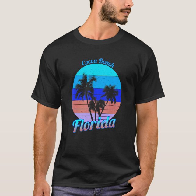 Cocoa Beach Florida Retro Tropical Palm Trees Vaca T-Shirt (Front)