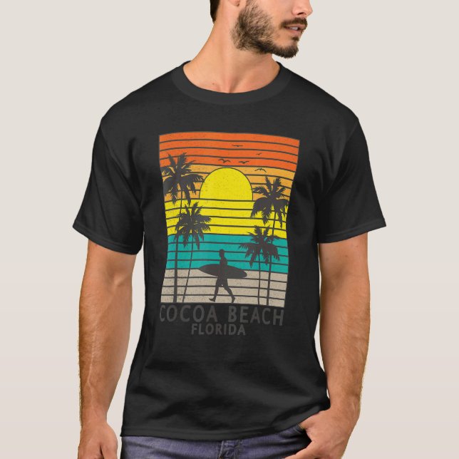 Cocoa Beach Florida Surfer Surfing Surf Palm Tree  T-Shirt (Front)