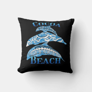 Cocoa Beach Florida Vacation Tribal Dolphins Throw Pillow