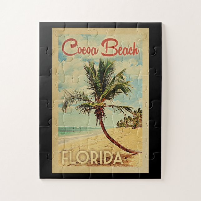 Cocoa Beach Palm Tree Vintage Travel Jigsaw Puzzle (Vertical)
