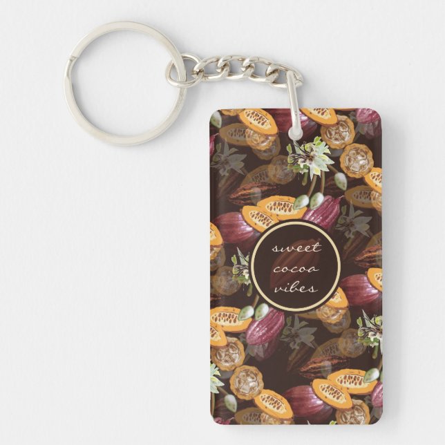 Cocoa Beans and Flowers, Chocolate Pattern Keychain (Front)