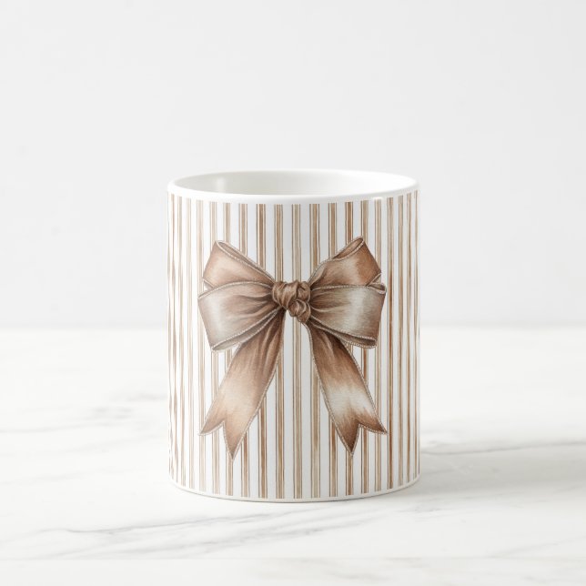 Cocoa Bow Brown Cream Stripes Coffee Mug (Center)