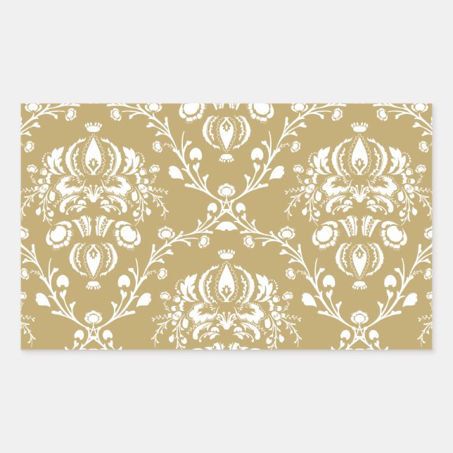 Cocoa Brown and Cream Damask Sticker (Front)