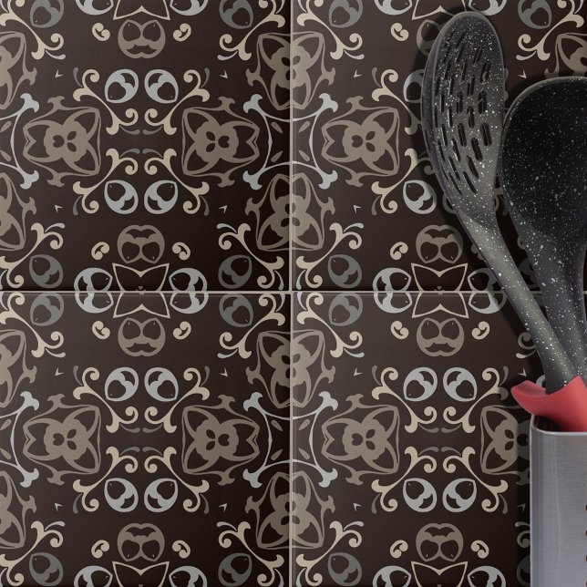Cocoa Brown Beige Grey Ethnic Boho Pattern Tile (Creator Uploaded)