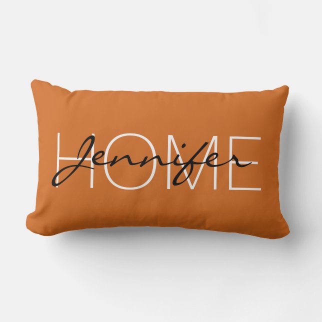 Cocoa brown colour home monogram lumbar pillow (Front)