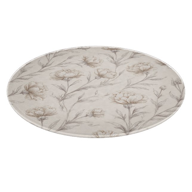 Cocoa Brown Cream Floral Cutting Board (Corner)