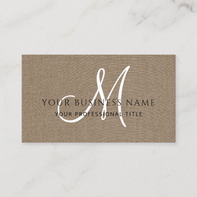 Cocoa Brown Linen Simple Minimal Monogram Business Card (Front)