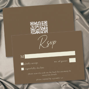 Cocoa Brown Minimalist Fall Wedding QR Code RSVP Card