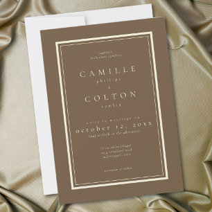 Cocoa Brown Minimalist Frame Wedding Invitation
