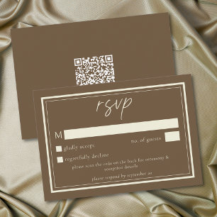 Cocoa Brown Minimalist Frame Wedding QR Code RSVP Card