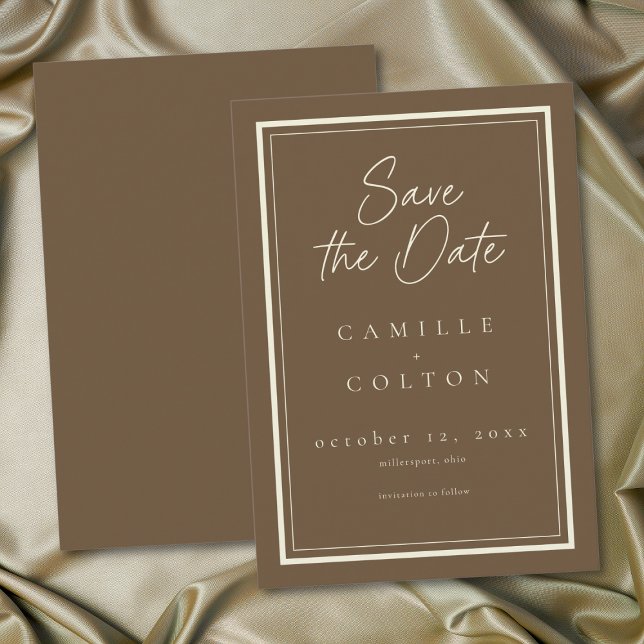 Cocoa Brown Minimalist Frame Wedding Save The Date (Cocoa Brown Minimalist Frame Wedding Save The Date)