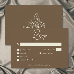 Cocoa Brown Minimalist Leaf Acorn Fall Wedding RSVP Card