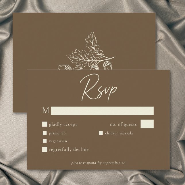 Cocoa Brown Minimalist Leaf Acorn Fall Wedding RSVP Card (Cocoa Brown Minimalist Leaf Acorn Fall Wedding RSVP Card)