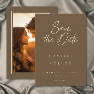 Cocoa Brown Minimalist Wedding Photo Save The Date