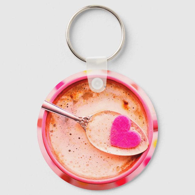 Cocoa candy pink heart mug cute keychain (Front)