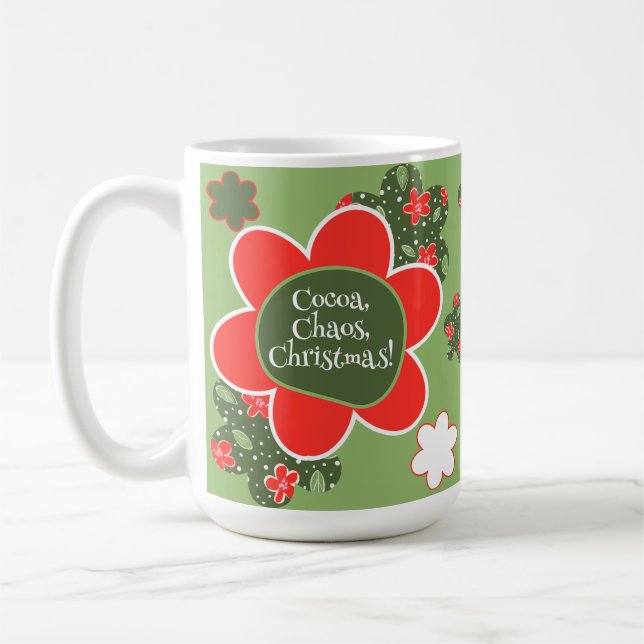Cocoa, Chaos, Christmas Photo Holiday Coffee Mug (Left)