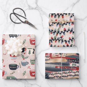Cocoa & Christmas Lights Wrapping Paper Sheets