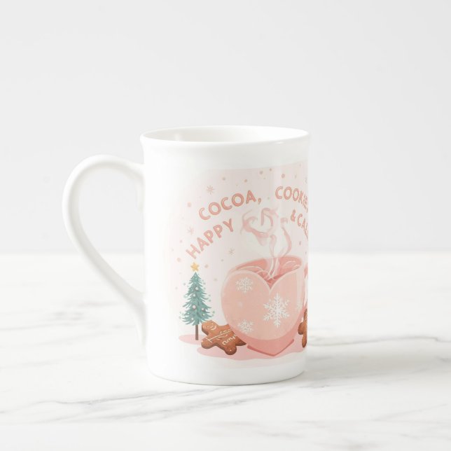 Cocoa, Cookies & Calm – Pastel Christmas CoT-Shirt Bone China Mug (Left)