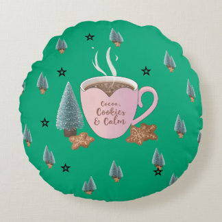 Cocoa, Cookies & Calm – Pastel Christmas CoT-Shirt Round Pillow